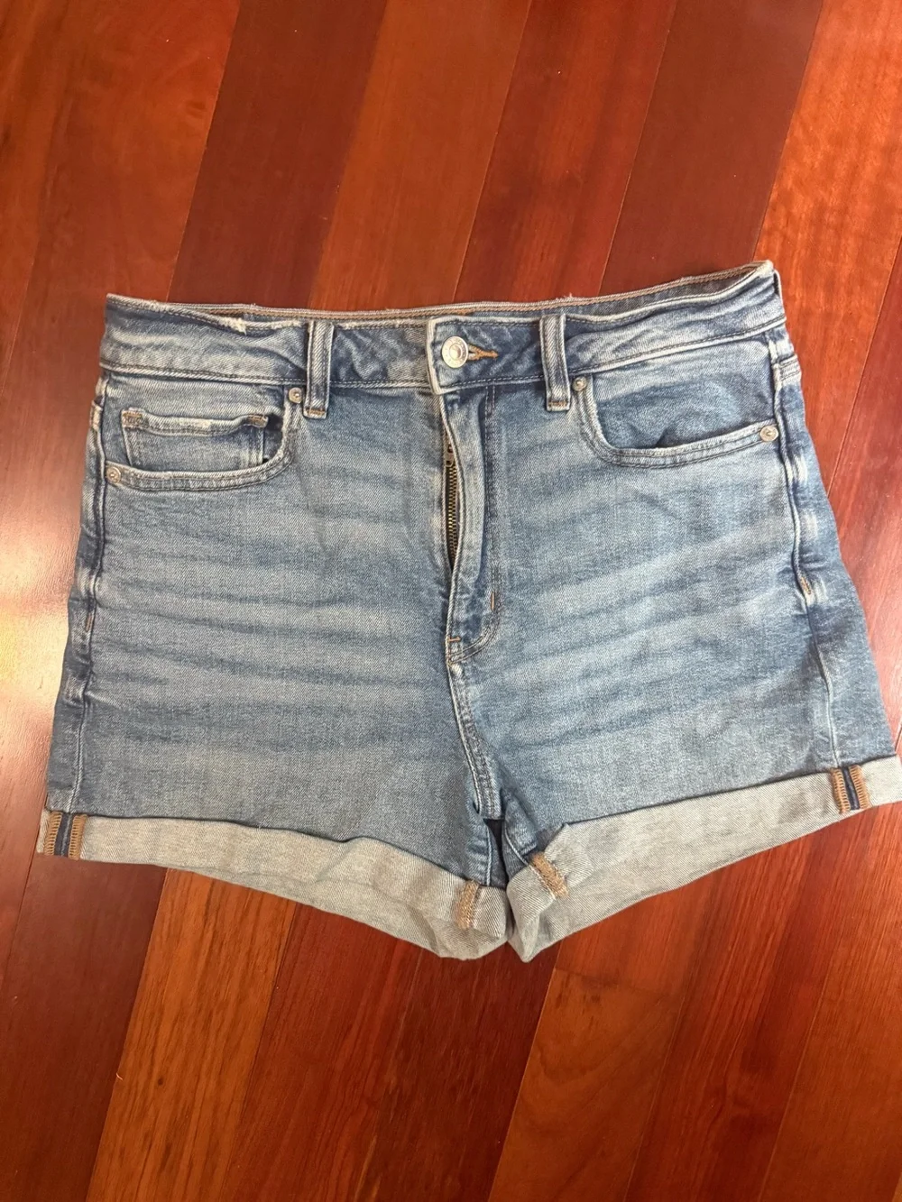 American Eagle Outfitters Light Blue High-Rise Rolled Hem Denim Shorts